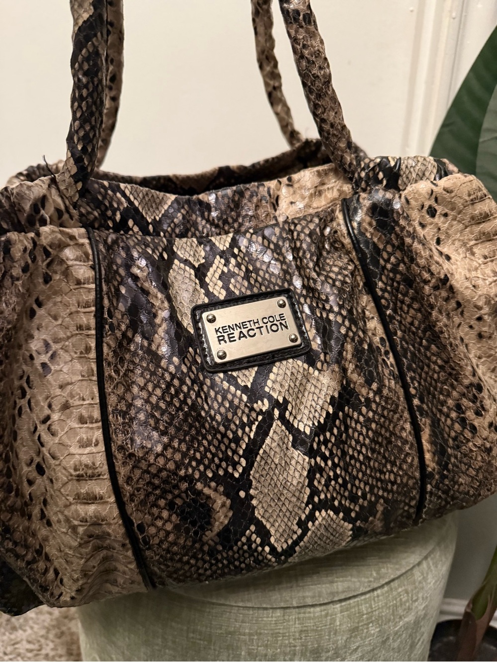 Kenneth Cole Reaction Faux Snakeskin Weekender Duffel Bag Animal Print Travel To